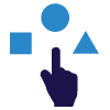 A logo of a hand picking one of many shapes