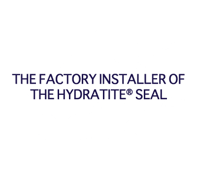 An overlay of a splash with text, "The Factory Installer Of The HydraTite Seal"