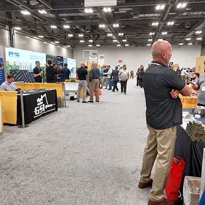Booths inside the exhibitor hall at the 2026 OTEC tradeshow